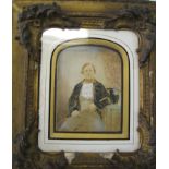 PHOTOGRAPH / SALT PRINT: early hand-coloured portrait, in gilt frame (1.)