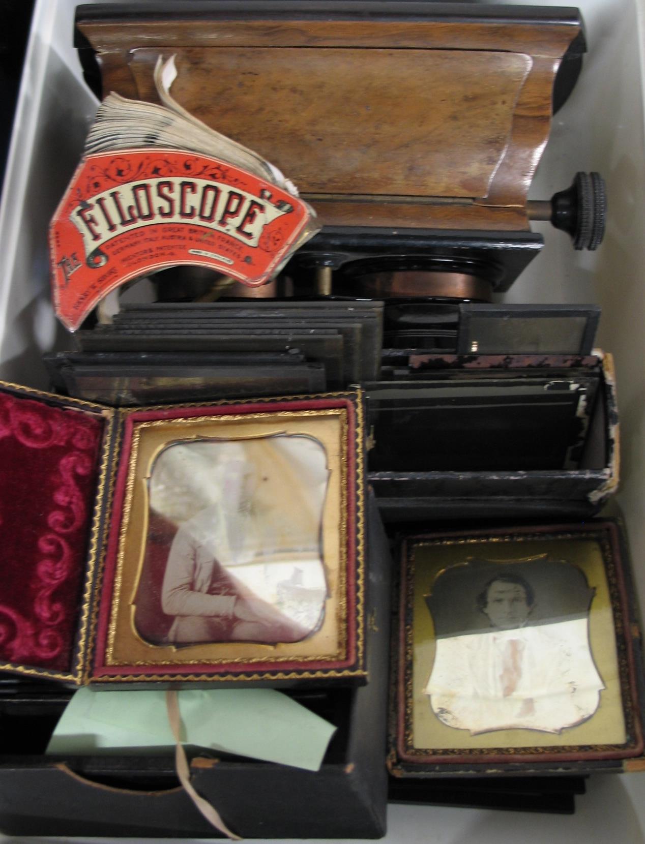 PHOTOGRAPHY: box of French autochrome stereoviews by Ricard of Paris, two daguerreotypes in cases,