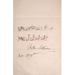 [OPERA] SULLIVAN (Arthur) a single-page of autograph music, signed & dated 'Nov. 1878' with blank