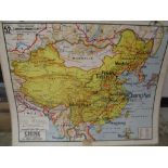 CHINA / MAPS: two large double-sided colour school wall maps of China and the Far East. 120 x 100