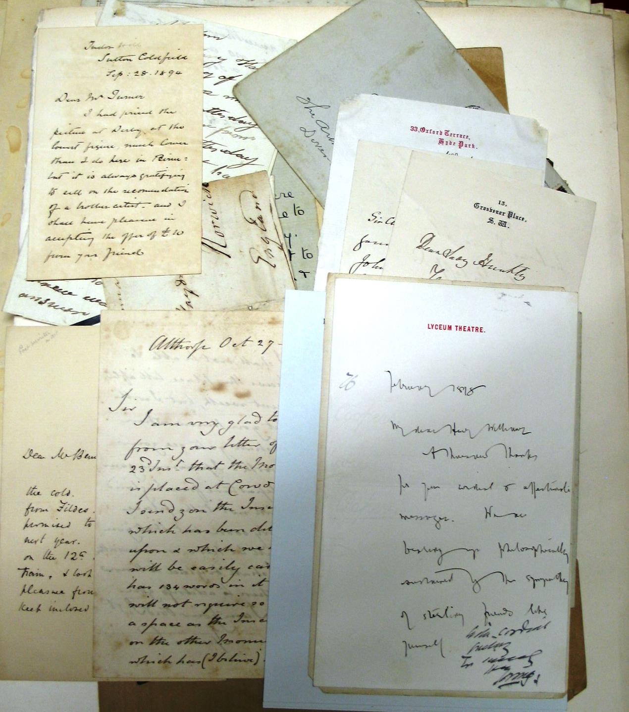 [MANUSCRIPTS] coll'n of 19th & 20th c. letters, incl. letter written by Bram Stoker on behalf of &