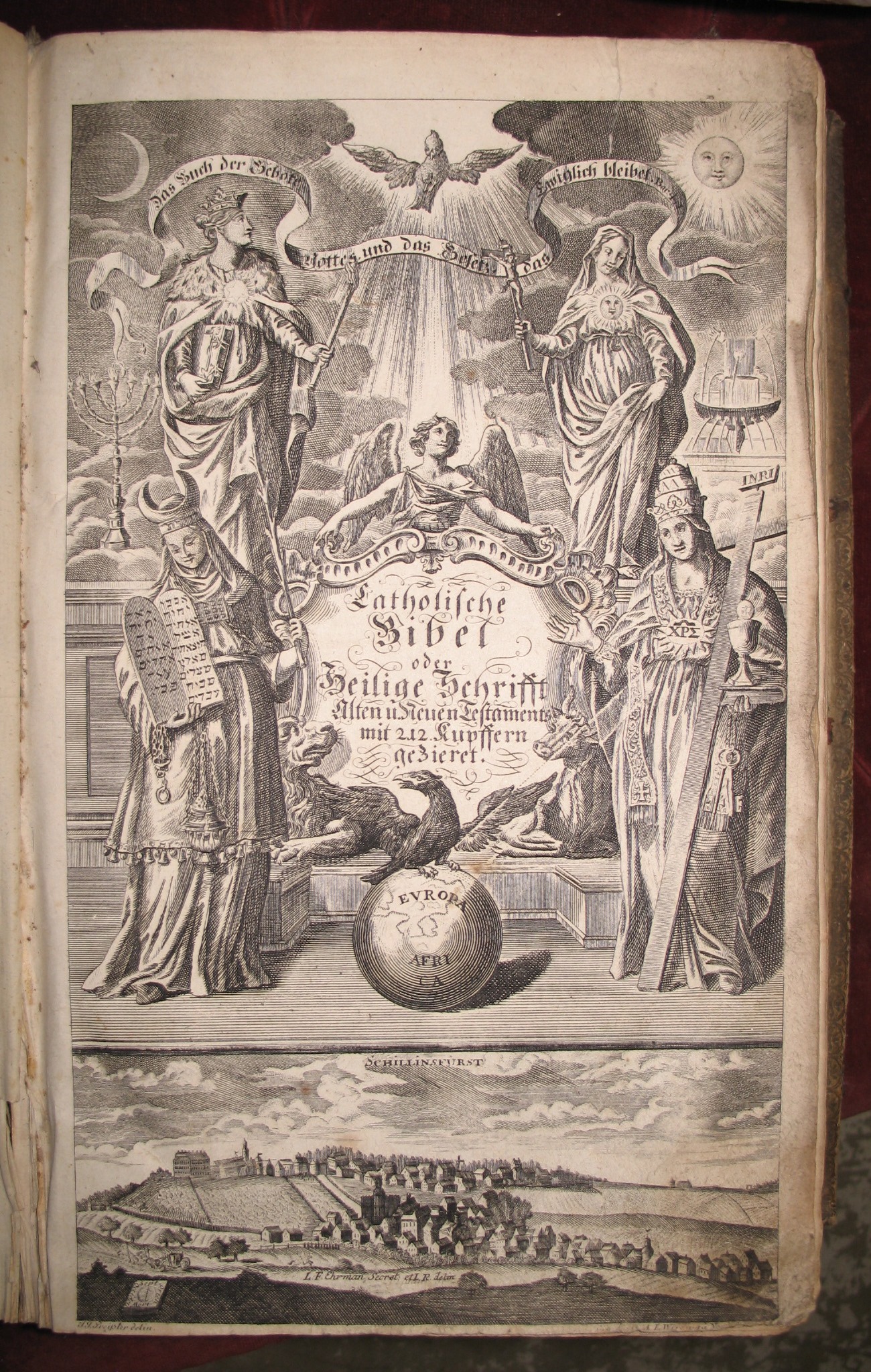 [BIBLE] Catholische Bibel..., folio, vol. 1 only, add. engr. title, blindstamped vellum (clasps