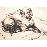 Athene Andrade (1908-1973) European. A Dog Lying on a Rug, Etching, Signed in Pencil, Unframed, 3.