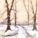 Derek Brown (1924-2009) British. "Tree in Snow", Watercolour, Signed with Initials, and Inscribed on