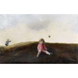Mary Riley (20th Century) British. Study of a Young Child seated in a Landscape, with a Butterfly
