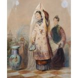 Benjamin Richard Green (1808-1876) British. A Chinese Lady with her Maid helping her with a Veil,