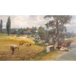 20th Century Russian School. A Landscape with a Drover and Cattle, Oil on Canvas, Signed in