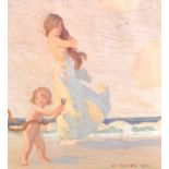 W...Tanner (19th- 20th Century) British. Woman and Child on a Beach, Oil on Board, Signed and