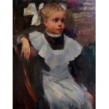Boris Petrovich Belmasov (1940-2016) Russian. "Portrait of a School Girl", wearing a White Pinafore,