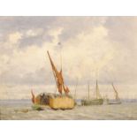 John Mulcaster Carrick (1833-1896) British. "On the Thames, near Greenwich", Oil on Board, Signed