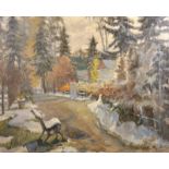 20th Century Russian School. A Park in the Snow, Oil on Canvas, Indistinctly Signed, and Signed,