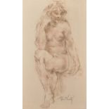 Rino Pianetti (1920-1972) Italian. Study of a Seated Naked Lady, Mixed Media, Signed, 18" x 11".