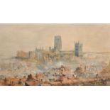 Charles Edward Dixon (1872-1934) British. "Durham", A Rooftop View with the Cathedral in the