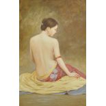 21st Century Chinese School. The Back View of a Semi Naked Girl, Oil on Canvas, 36" x 23.5".