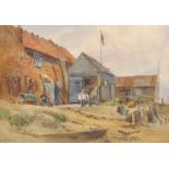 E...M...Percival (19th Century) British. "The Fisherman's Cottage", An Old Man outside his Work Shed