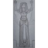 20th Century French School. Study of an Egyptian Caryatid, Charcoal, 20" x 9".