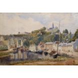 Amy Scott of Brighton (1862-1950) British. "Harbour and City of Dinan, Brittany", Watercolour,