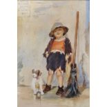 Late 19th Century Italian School. A Street Urchin with a Broom and a Young Dog by his feet,