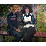 Vladimir Trofimovitch Skriabin (1917-1989) Russian. "Two Friends", Two Women Sitting on a Bench, Oil