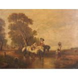 After Augustus Wall Callcott (1779-1844) British. Figures and Horses Crossing a Stream, Oil on