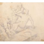 18th Century European School. Figure Study of Figures Dressing a Naked Man, Pencil, Unframed, 6" x