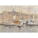 20th Century Russian School. A Harbour Scene with Figures by Boats, Oil on Artist's Board, Signed in