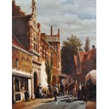 Reestap (20th Century) Dutch. "Amsterdam", Figures, Horses and Carts in a Busy Street, Oil on Panel,