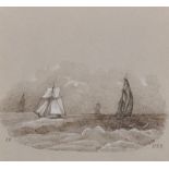 19th Century English School. A Sailing Boat on Choppy Water, Pen heightened with white, Signed