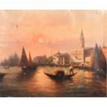 Rodier (20th Century) French. A Gondola at Dusk on the Grand Canal, Venice, Oil on Canvas, Signed,