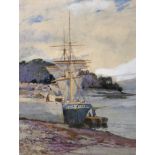 W...M... (19th Century) British. A Two Mast Ship Aside a Harbour Wall, with Figures alongside,