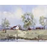 Derek Brown (1924-2009) British. "Riverside Farm", Watercolour, Signed with Initials, and