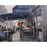 Jeremy Barlow (1945- ) British. "Huitres, Coquillages", A Market Stall, Oil on Board, Signed, 15.75"