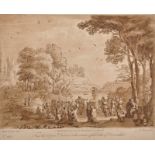 After Claude Lorrain (1600-1682) French. A Sermon, Sepia Engraving, Unframed, overall 8.25" x 10.