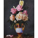 20th Century Russian School. Still Life of Flowers in a Vase, Oil on Canvas, Signed in Cyrillic, and