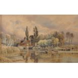 George Arthur Fripp (1813-1896) British. "Mapledurham Mill" (Oxfordshire), a River Landscape with