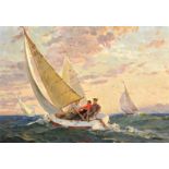 20th Century Russian School. A Seascape with Figures in a Sailing Boat, Oil on Board, Signed in