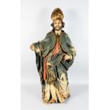 A LARGE 17TH-18TH CENTURY ITALIAN CARVED WOOD AND PAINTED STANDING FIGURE OF A CARDINAL. 42ins
