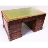 A VERY GOOD GEORGE III DESIGN MAHOGANY PEDESTAL PARTNERS DESK, CIRCA. 1920, shaped rectangular top