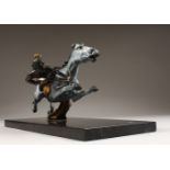 AN AUSTRIAN PAINTED BRONZE INDIAN ON A HORSE.