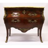 A GOOD 19TH CENTURY FRENCH MAHOGANY, MARBLE AND ORMOLU COMMODE, with a marble top, two drawers, on