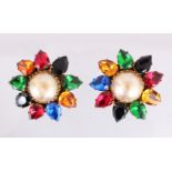 A PAIR OF BUTLER & WILSON FLOWER CLIP ON EARRINGS, signed.