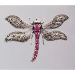 A SILVER AND MARCASITE BUTTERFLY BROOCH.