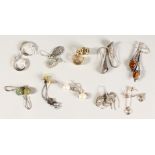 A BAG OF TEN VARIOUS SILVER EARRINGS.