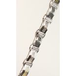 A 14CT WHITE GOLD, SUBSTANTIAL DIAMOND, CITRINE AND SAPPHIRE BRACELET.