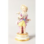 A 19TH CENTURY MEISSEN CUPID IN DISGUISE HOLDING A FAN, CIRCA. 1870, Model No. L111, on a circular