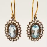 A PAIR OF 9CT GOLD, BLUE OPAL AND PEARL EARRINGS.