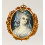 A SMALL OVAL PORTRAIT OF A LADY, head and shoulders. 1.5ins x 1ins.