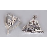 TWO SILVER ART DECO LADIES BROOCH AND PENDANT.