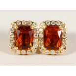 A PAIR OF 18CT YELLOW GOLD, CITRINE AND DIAMOND EARRINGS of 8.2cts.