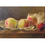 20th Century Chinese School. Still Life of Fruit on a Ledge, Oil on Canvas, Indistinctly Signed, and